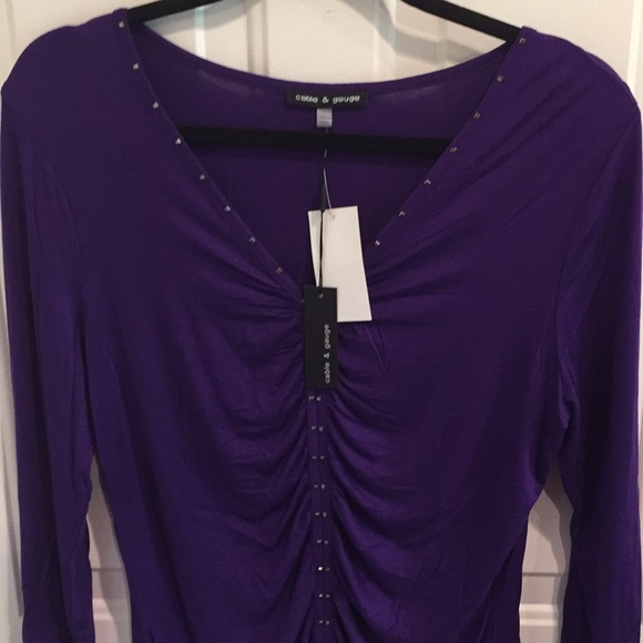 NWT Cable & Gauge Violet Ruched Front Studded Top - Picture 8 of 8